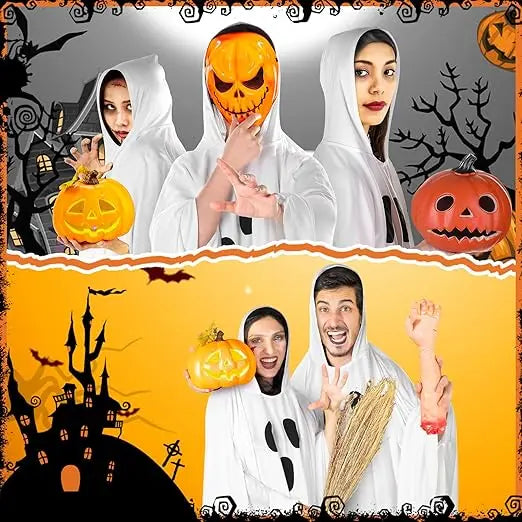 Ghost Costume For Adults, White Ghost Poncho Hooded Cape, Spooky Halloween Costume For Women/MAN