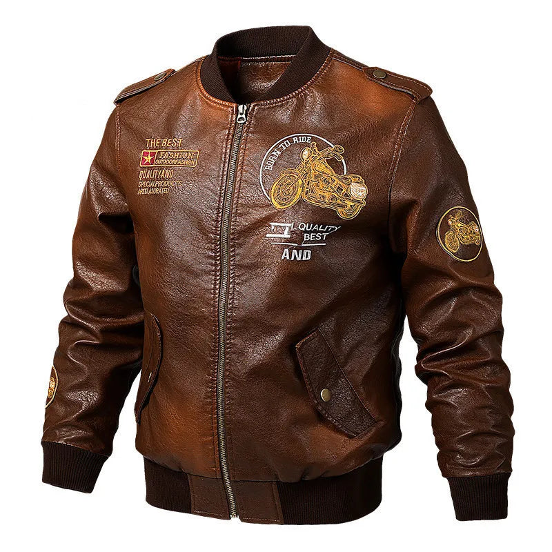 New Fashion Men Embroidered Trendy Motorcycle Leather Jackets Slim Casual PU Leather Coats High Quality Male Fit Jackets 5XL