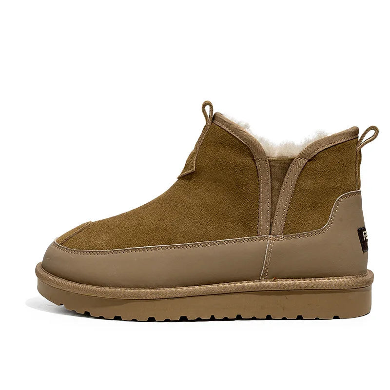 Women's Thick Bottom Mid-Calf Snow Boots Fur Lined Warm Synthetic Leather Rubber Sole Winter Shoes Two-Way Wear Korean Style