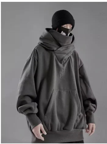 Embroidery Turtleneck Sweatshirt Oversized Y2K Men Women Hoody Japanese Ninja Hoodies Autumn Hip Hop Fleece Pocket Streetwear
