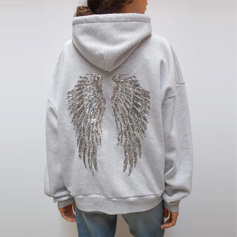 Sequins Angel's Wings Hoodies Women Y2k Chic Loose Long Sleeve Pullovers Top Slim Yoga Pant Set 2026 Casual Lady Sweatshirt Set