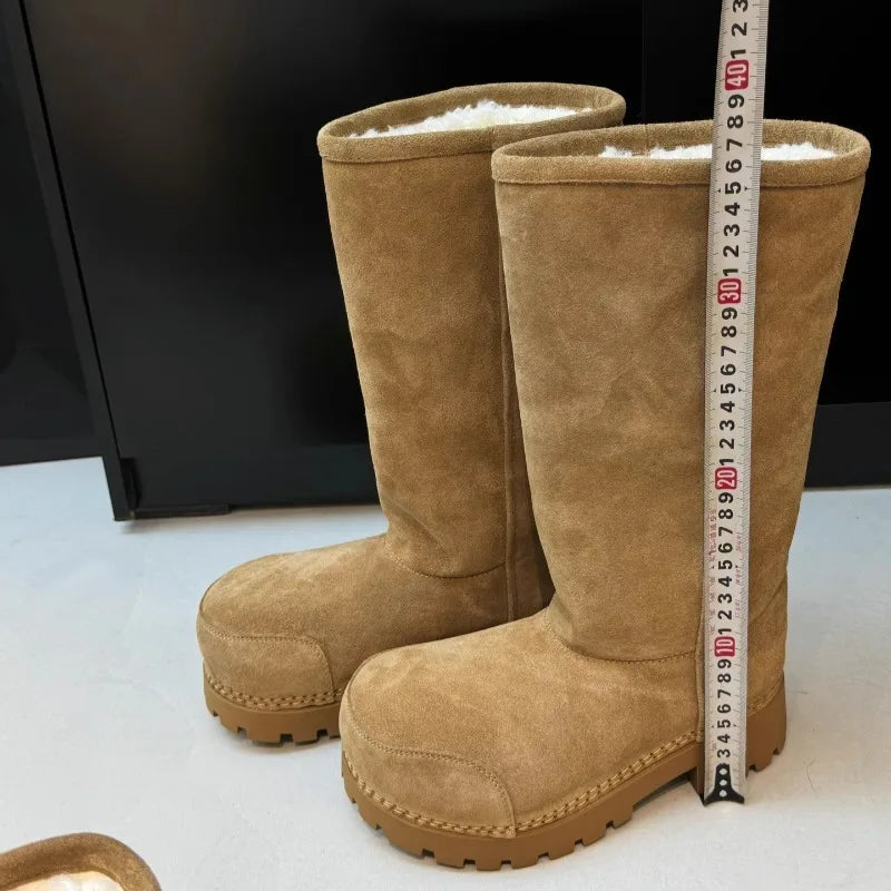 Fashionable Snow Boots Platform Elevating Warm Cotton Shoes Warm Big Head Design Long Boots Ladies All-over Brown Long Boots