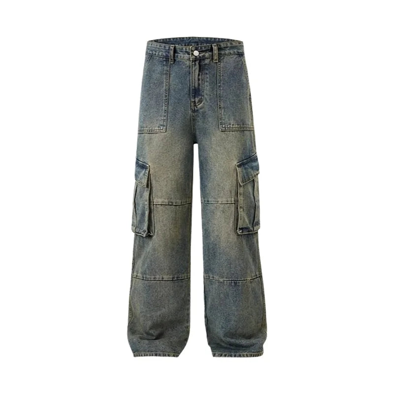 Retro American Wide Leg Workwear Jeans Multi Pocket Loose Fit Straight Leg Jeans for Men And Women Autumn Winter New Arrival