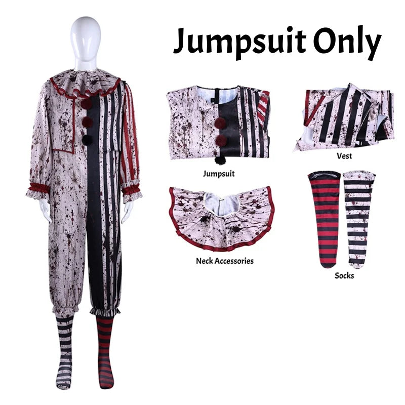 Terrifier Art The Clown Cosplay Costume Horror Joker Clown Suit Full Set Halloween Party Role Play Outfit for Men Women