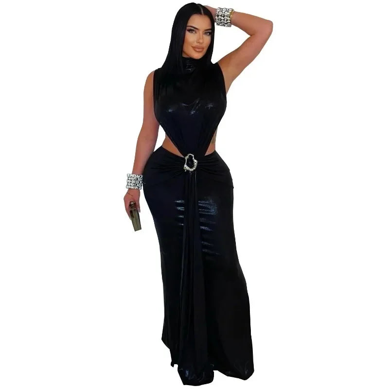 GUWU Women Gilding Sleeveless Cut Out Bodycon Midi Maxi Long Dress 2025 Summer Beach Vacation Sexy Party Birthday Dresses