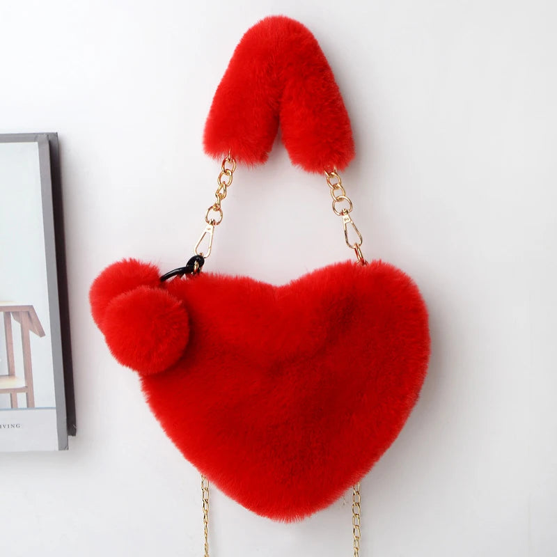Women Hand Bags New Plush Love Heart Shaped New Fashionable Solid Color Soft Comfortable Purses and Handbags Bags for Ladies