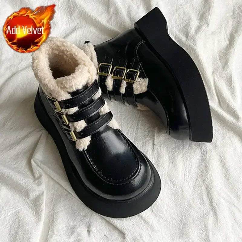 Lace-up Elegant With Medium Heels Padded Women's Snow Boots Laces Ladies Shoes Y2k Protective Plush Comfortable High Quality 39