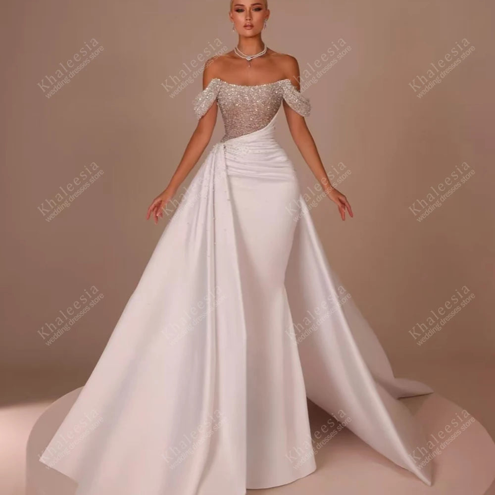 Gorgeous Wedding Dresses Satin Bridal Gowns Off The Shoulder Robes A Line Floor Length Robes Vestidos De Novia Customized 2025