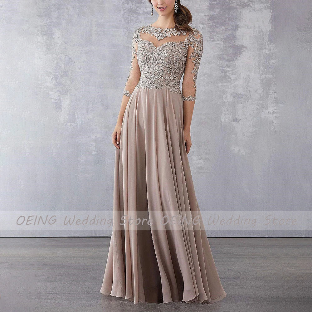 Customized Mother of the Bride Dresses for Weddings Lace Applique Wedding Guest Gowns for Women A Line 3/4 Sleeves Evening Dress