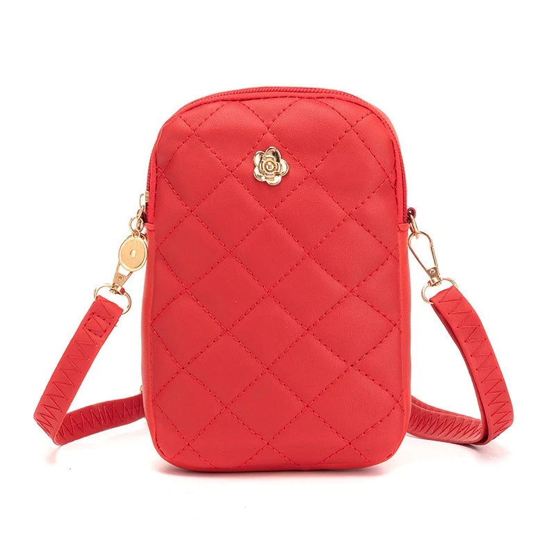 Embroidery Mobile Phone Bags Women Fashion Shoulder Bag Female Mini Crossbody Messenger Bags PU Leather Clutch Wallet Pouch