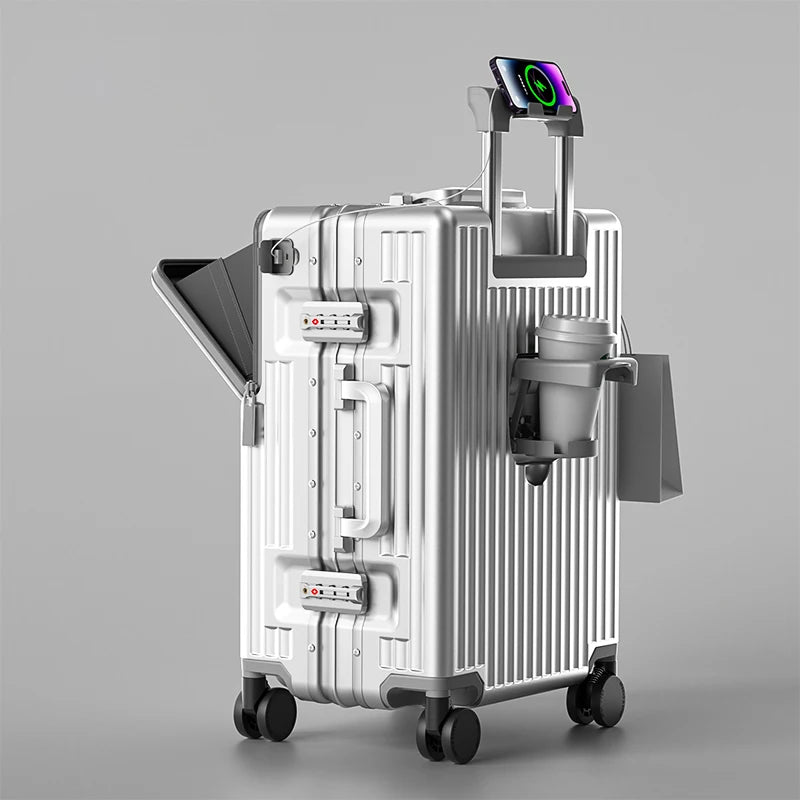Front-opening Luggage with 24-inch Multi-functional Cup Holder Portable 20-inch Carry-on Suitcase 26-inch Large Capacity