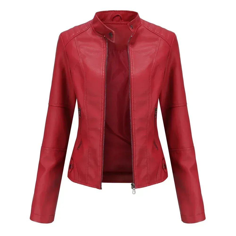 Women Moto Biker Zipper Jacket 2026 Faux Leather Jacket Women Spring Autumn Coat Black Brown Red Purple Navy Coffee Black XS 4XL