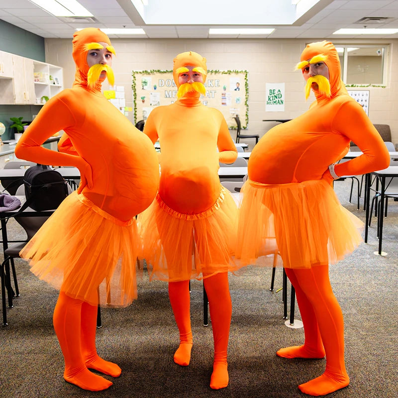 Halloween Costume Spandex Full Body Invisible Suit Orange Solid Color Casual Yellow Mustache and Eyebrow Jumpsuit Costumes 2026