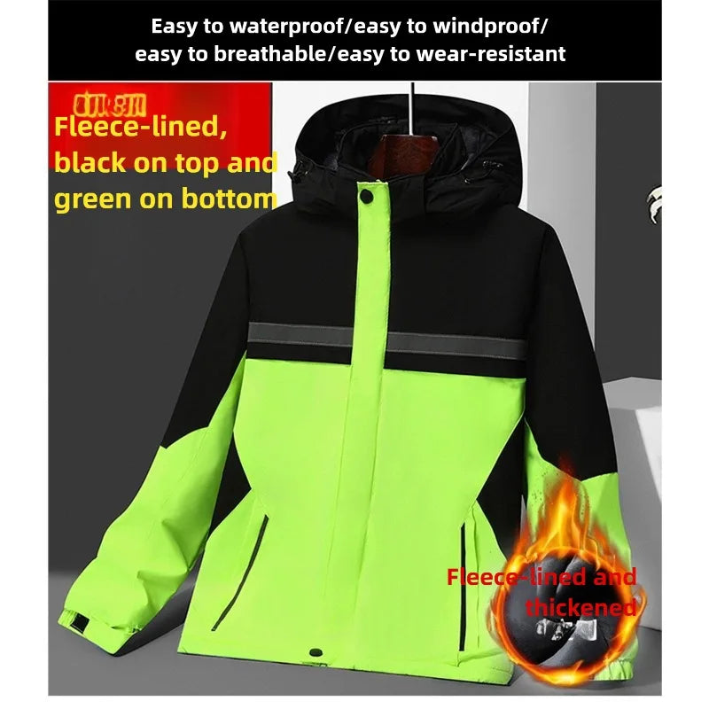 New Winter Work Jacket, Waterproof Windproof Reflective Thermal Coat with Fleece Lining, Stain Resistant Outdoor