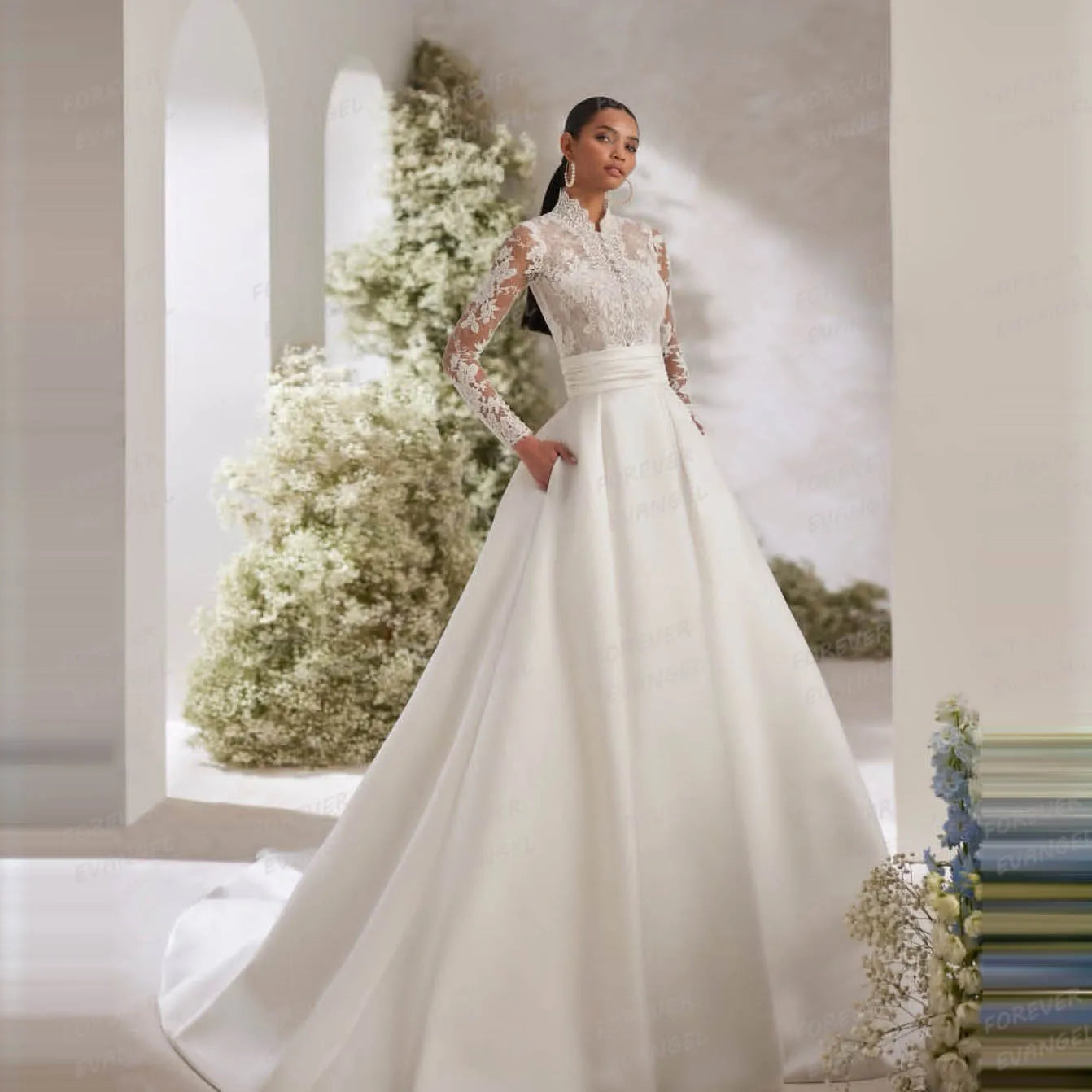 Classic Boho A Line Wedding Dresses Woman's Long Sleeve Appliques Satin Formal Bride Gowns Vestidos De Novia Bohemia Customized