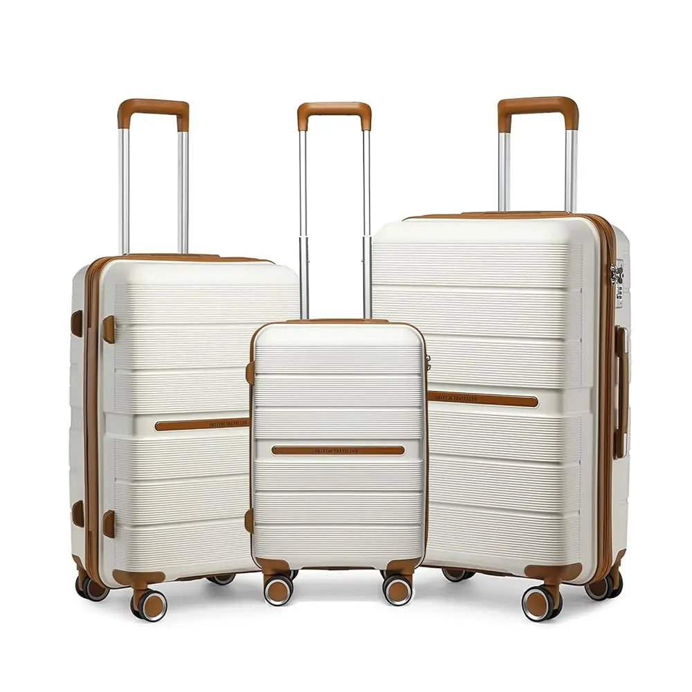 British Traveller 3 Piece Case Set 100% PP 8 Spinner Wheels TSA Lock Hard-Shell hand luggage Dark Blue