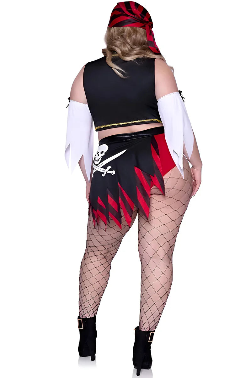 Plus Size Women Pirate Costume Full Set Crop Top Shorts Belt Headscarf Halloween Carnival Fancy Dress Female Buccaneer Cosplay