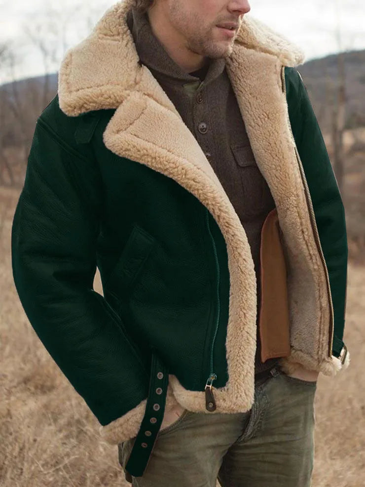 Thickened Men's Coats Winter Jackets Leather and Fur Integrated New High Quality Turn Down Collar Long Sleeve Men Clothing