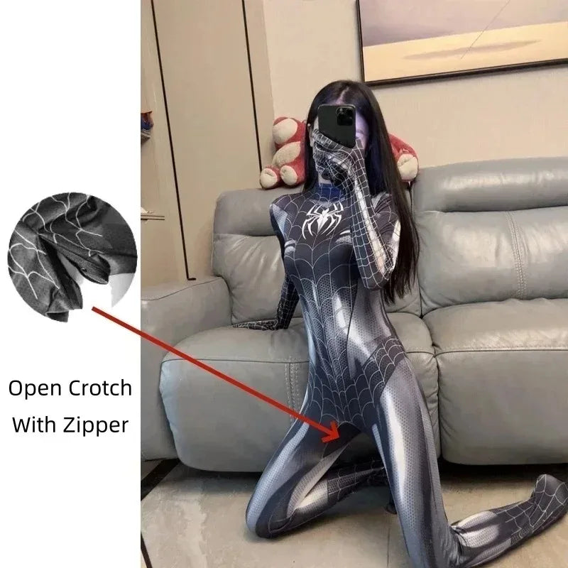 MJ Spider Woman Superhero Cosplay Costume Miles Morales Spiderwoman Spidey Superhero Halloween Bodysuit Zentai Suit Jumpsuit