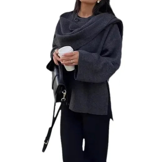 Elegant Short Sleeveless Coat Scarf Collar Comfortable Warmth Lazy Style Autumn Winter New Arrival Women's Jacket Outerwear