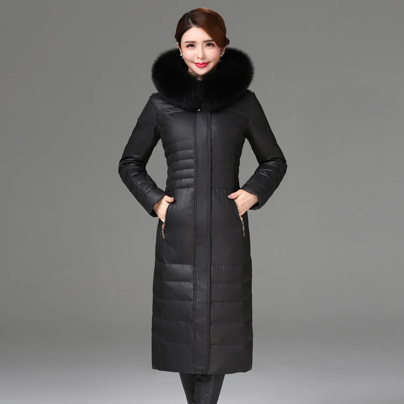 Shengyu Boya Middle-Aged and Elderly Women's Over-The-Knee Long down Jacket, Thickened Slim-Fit Coat for Mothers, New Style