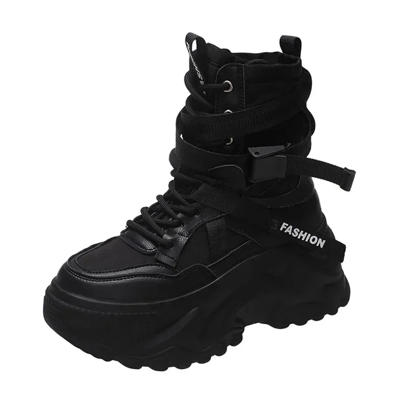 Fashion Platform Ankle Boots for Women Chunky Thick Sole Lace Up Motorcycle Boots Ladies Light Cozy Non-slip Shoe Botas De Mujer