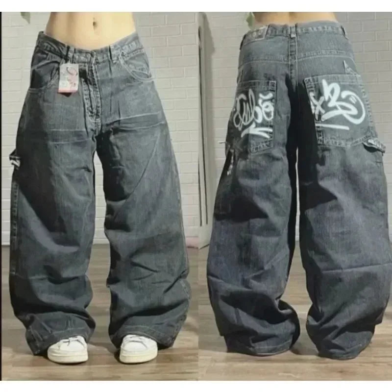 American Hip-hop Retro Loose Jeans Women's Y2K New Tide Harajuku High Waist Wide leg Pants Gothic Wide Pants Street Pants Male