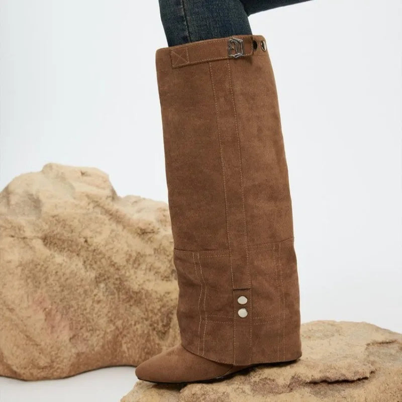 Women Boots Elegant Comfortable Shoes Women 2025 New Fashion Frosted Mid-calf Boots Women Low Heel Plus Velvet Knight Boots