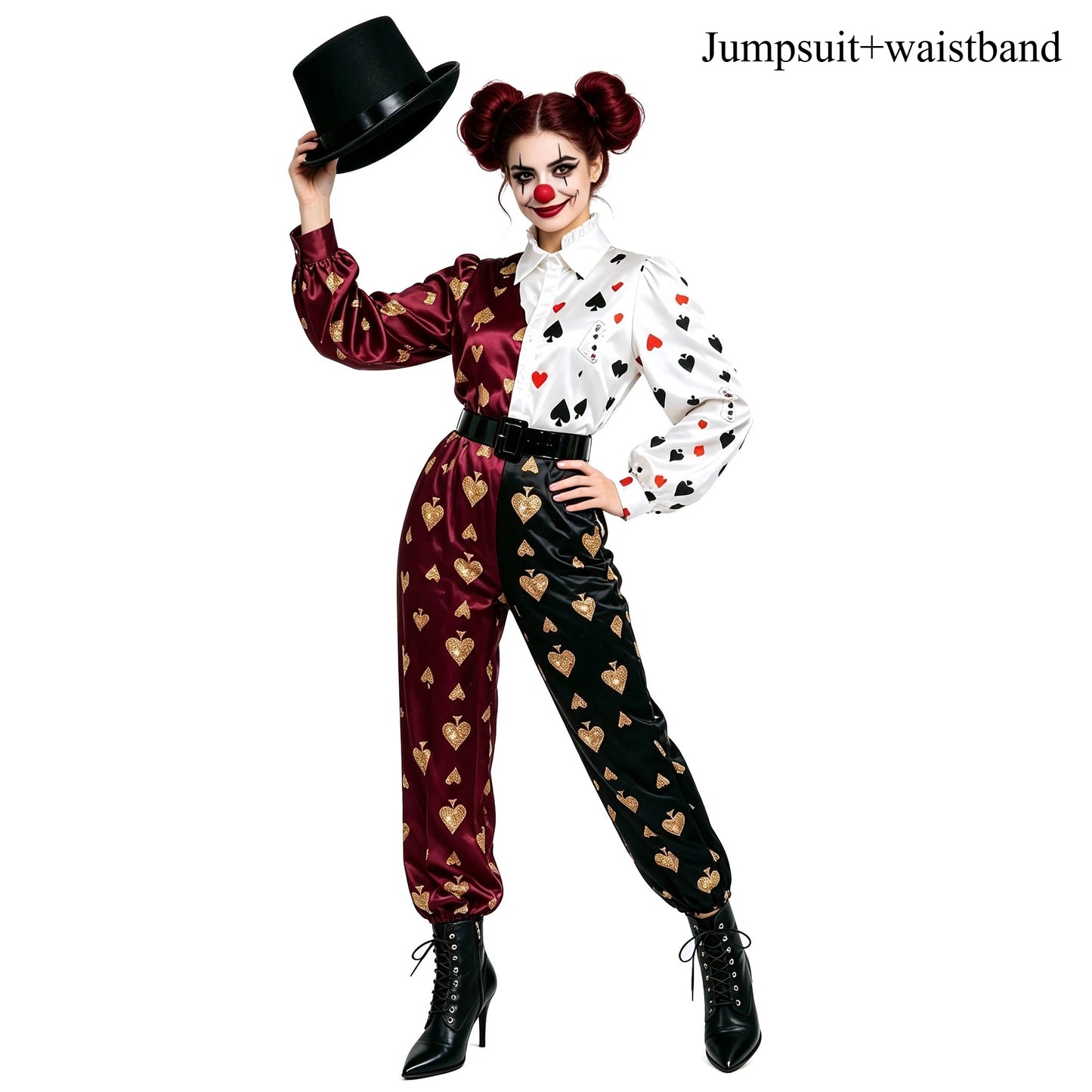 Adult Men Women Poker Clown Couple Cosplay Costume Circus Funny Performance Jumpsuit Halloween Carnival Party Fantasy Outfits