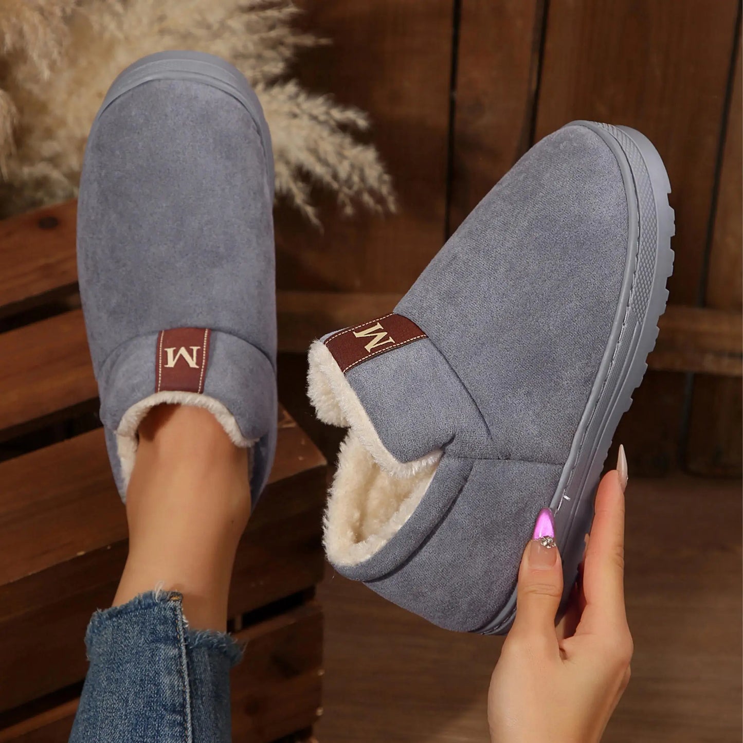 Women's Fleece-Lined Winter Slippers Lightweight Non-Slip Indoor Outdoor Shoes Winter Warm Mini Snow Boots