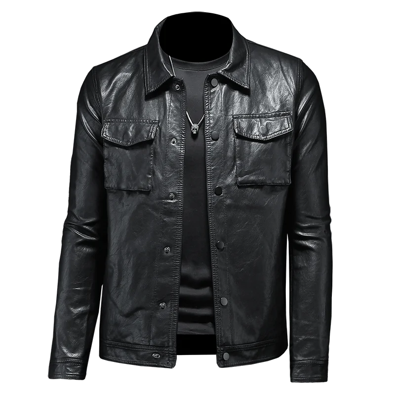 2024 Autumn and Winter New Men's Fashion Handsome with Fine Lapel Motorcycle Leather Coat Slim Stylish Man Men Jacket