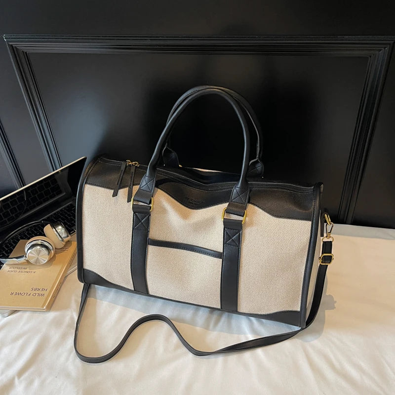 Oversized Travelling Handbags For Women Cotton Fabric Large Capacity Airplane Luggage Bag Simple Fashion Shoulder Crossbody Bags