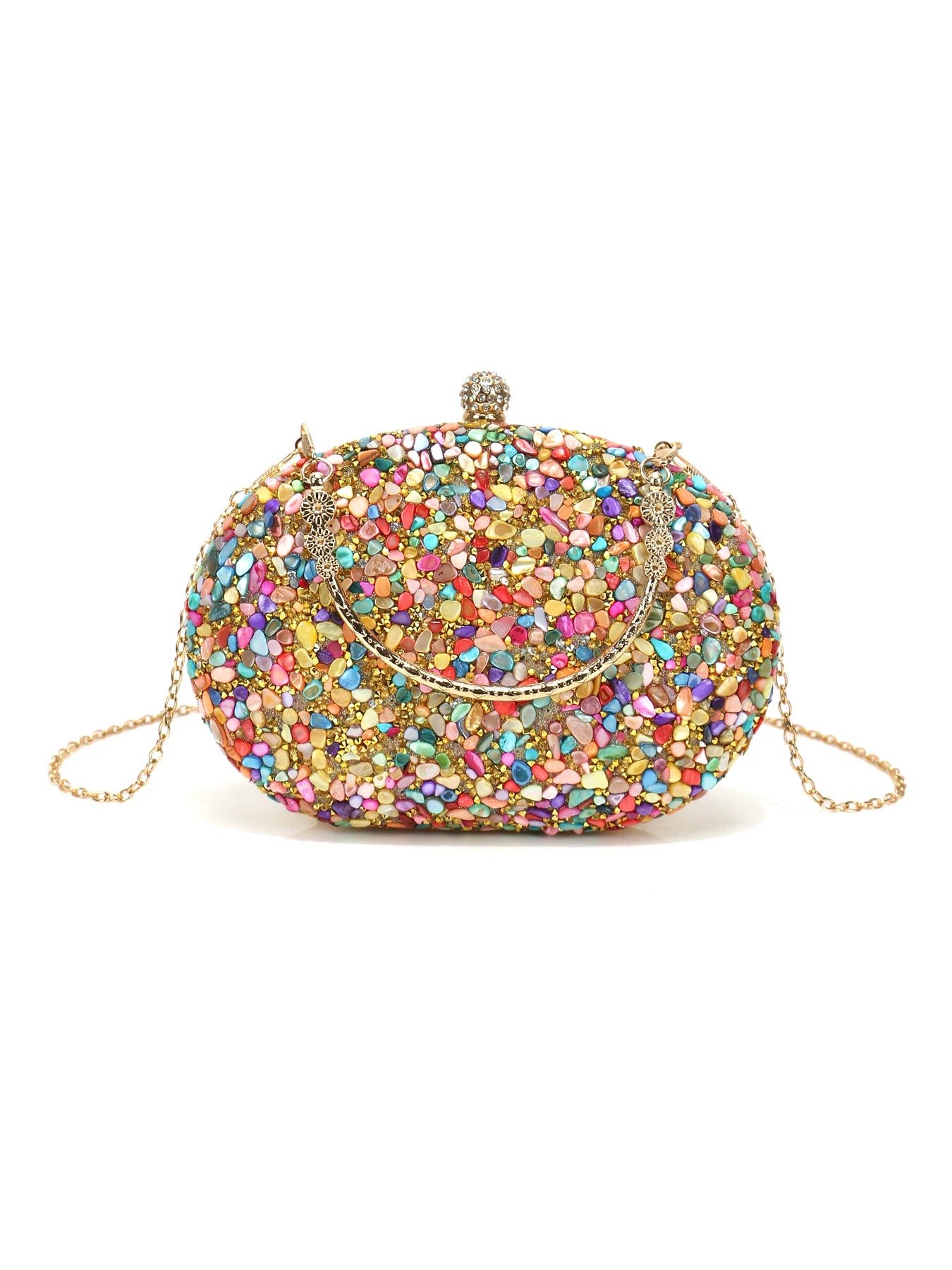 Circular Design Rhinestones Stones Evening Bags One Side Diamonds Bohemian Style Dress Beach Purse With Hanlde Shoulder