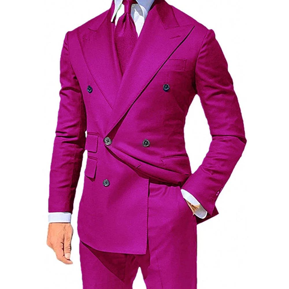 Yellow Men Suits 2 Pieces Set Fashion New Men's Casual Boutique Business Formal Wedding Groom Suit Coat Blazer Trousers 2024