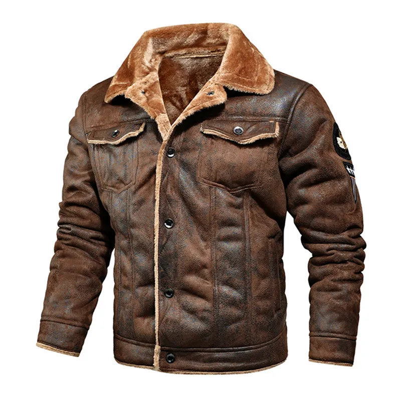 High Quality Leather Jackets Casual Man Winter Fleece Motorcycle Faux Leather Jacket Male Anti-wind Lapel Zipper Jackets Men