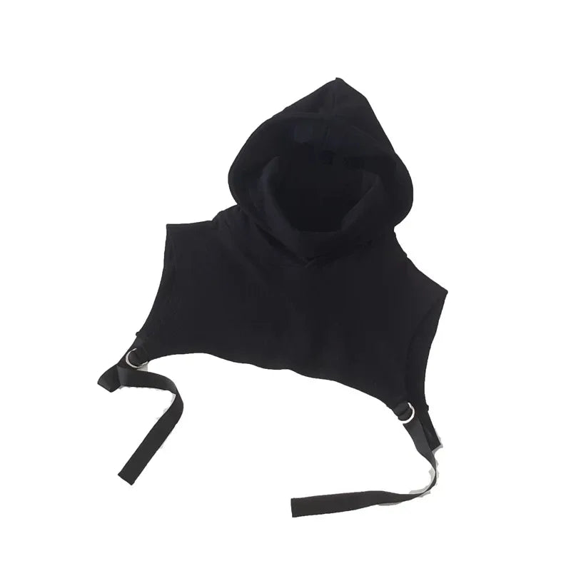 2025 Korean Fashion Hip Hop Punk Cropped Hoodie Men Women Techwear Style Adjustable Sport Casual Sleeveless Hoodies