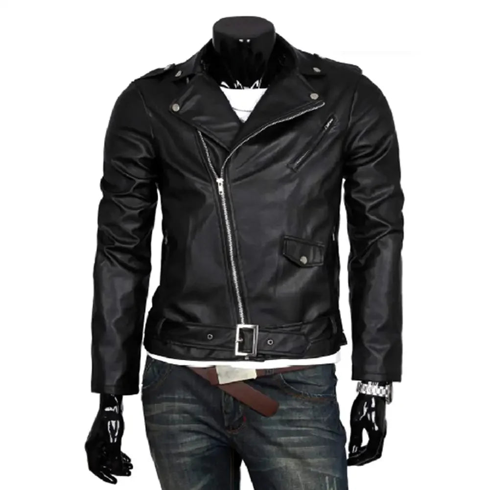 Men Leather Jacket Slim Fit Motorcycle Jacket Zipper Casual Coat Spring Autumn Winter