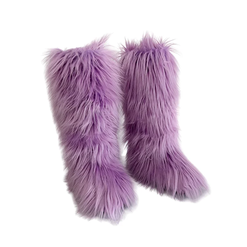 Hot Sale Ins Fashion Long Women Furry Boots Winter Knee Length Keep Warm Ladies Snow Boots