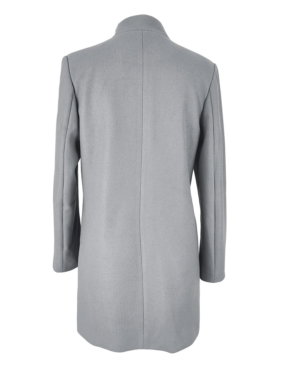 Women Autumn Winter Elegant Woolen Coat Slim Fit Long Jacket Office Lady Single Breasted Lapel Overcoat Female Solid Outerwear