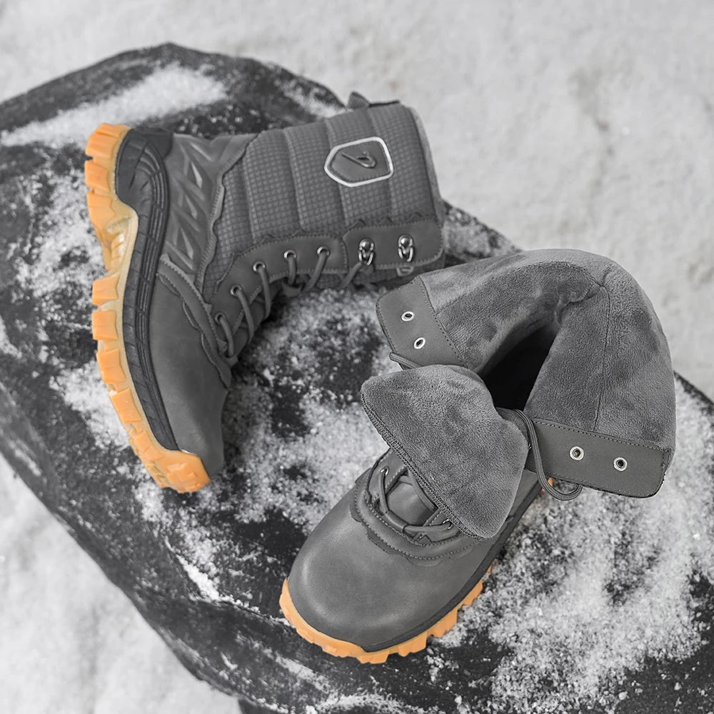 Men's Winter Snow Boots Waterproof Insulated Hiking Boots High-Top Outdoor Shoes with Warm Knit Collar, Anti-Slip Rubber Sole, C