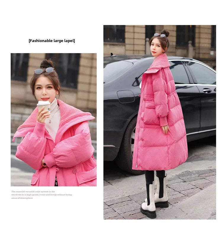 Trendy 2024 Winter New Women's Medium-length Down Coat Thickened Slimming Jacket Long Sleeves Regular Fit Explosive Popular