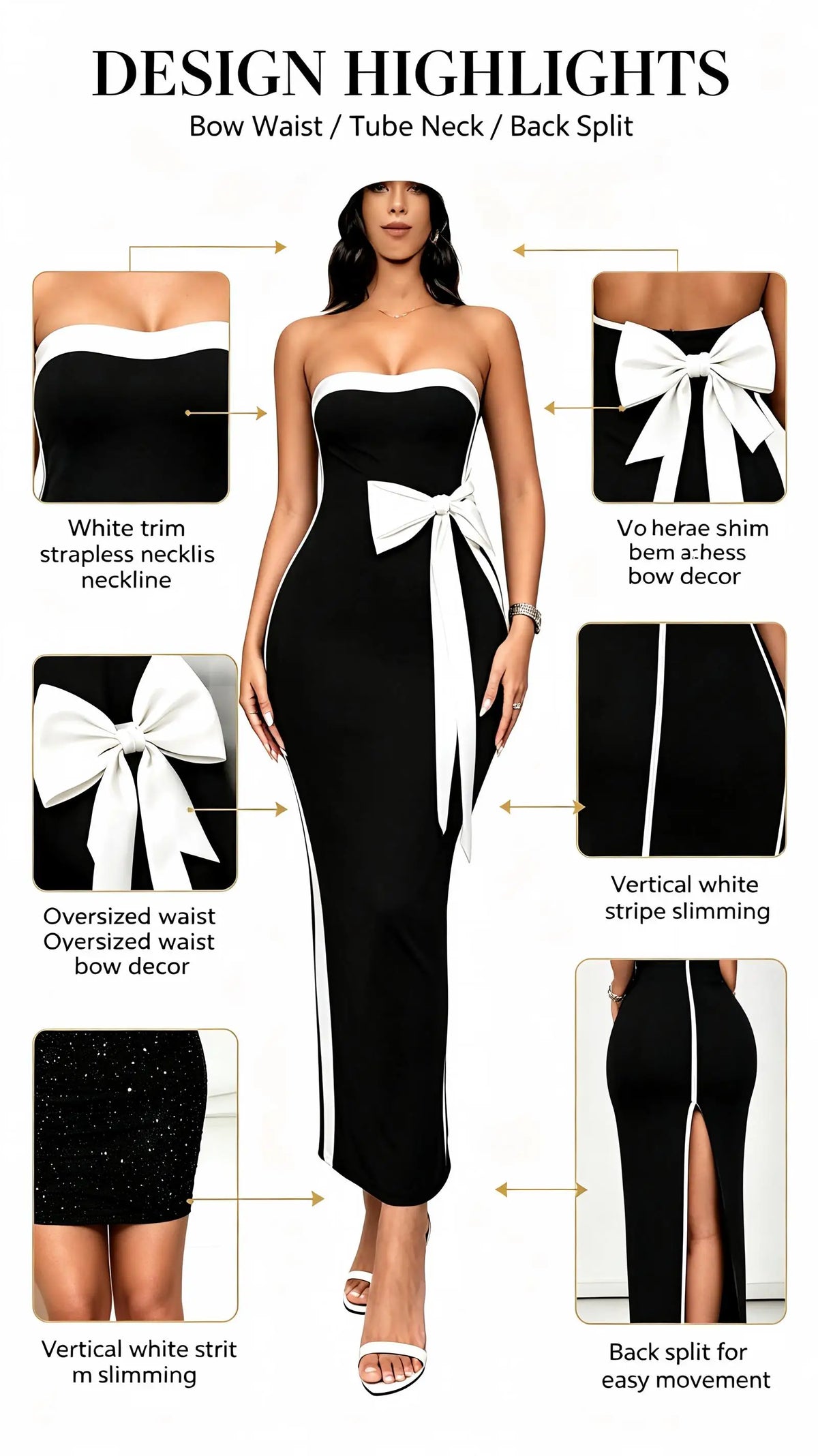 Ladies Fashion Elegant Color Block Knot Design One Shoulder Dress Stylish Graceful Versatile Butterfly Bow Dress for Women