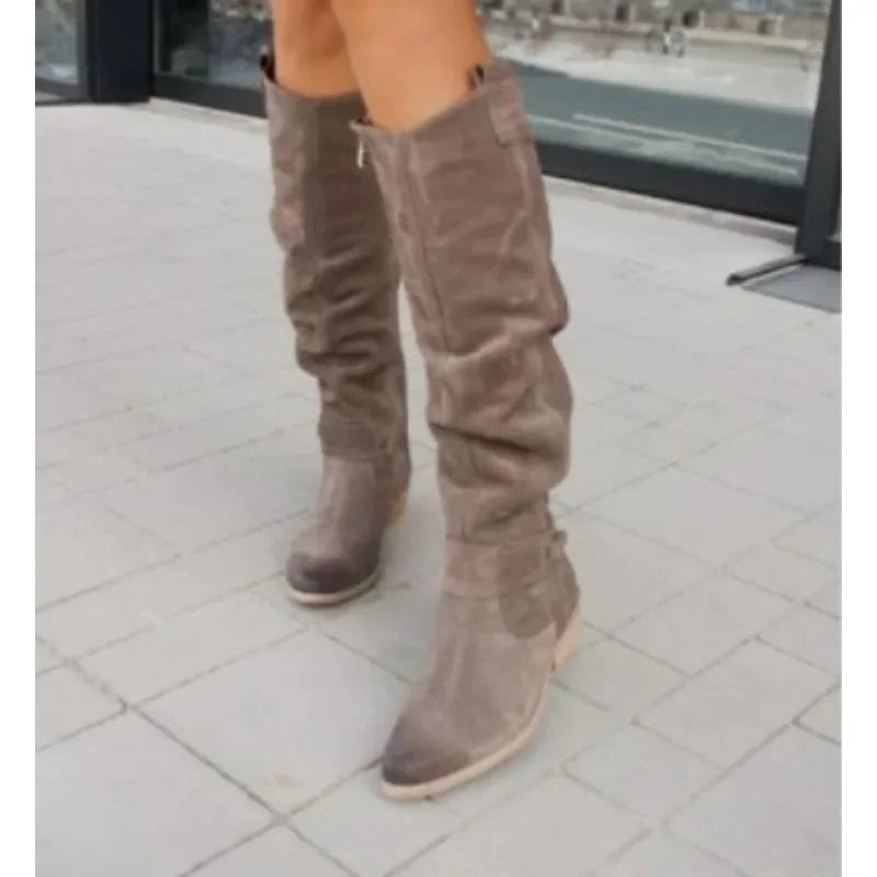 Women New Side Zipper Low Heels Boots Fashion Suede Comfortable Shoes Casual High Top Trendy Boots Light Versatile Ladies Shoes