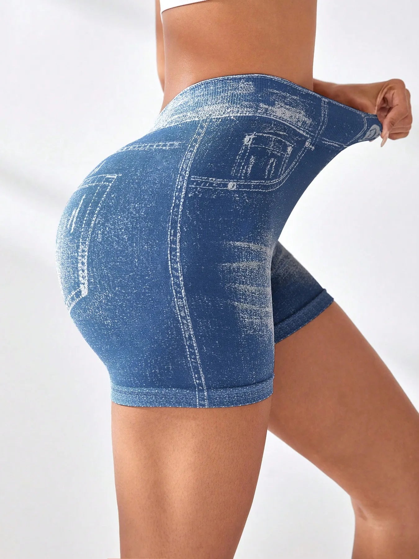 Hot Sexy Imitation Denim Seamless Yoga Shorts for Women Running Sports Leggings Female Ruched Skinny Gym Fitness Short Pants