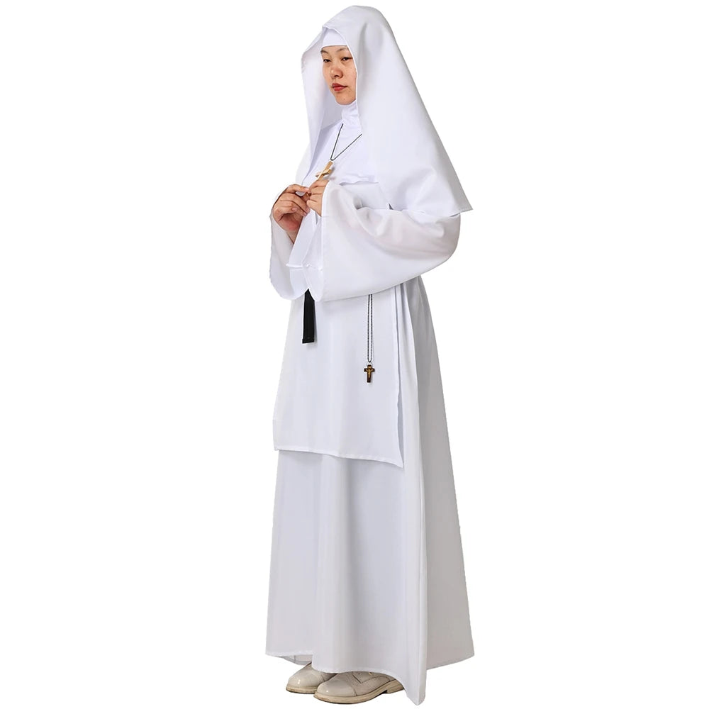 Nun Dress Halloween Costume for Women Scary Cosplay Mary Priest Dresses