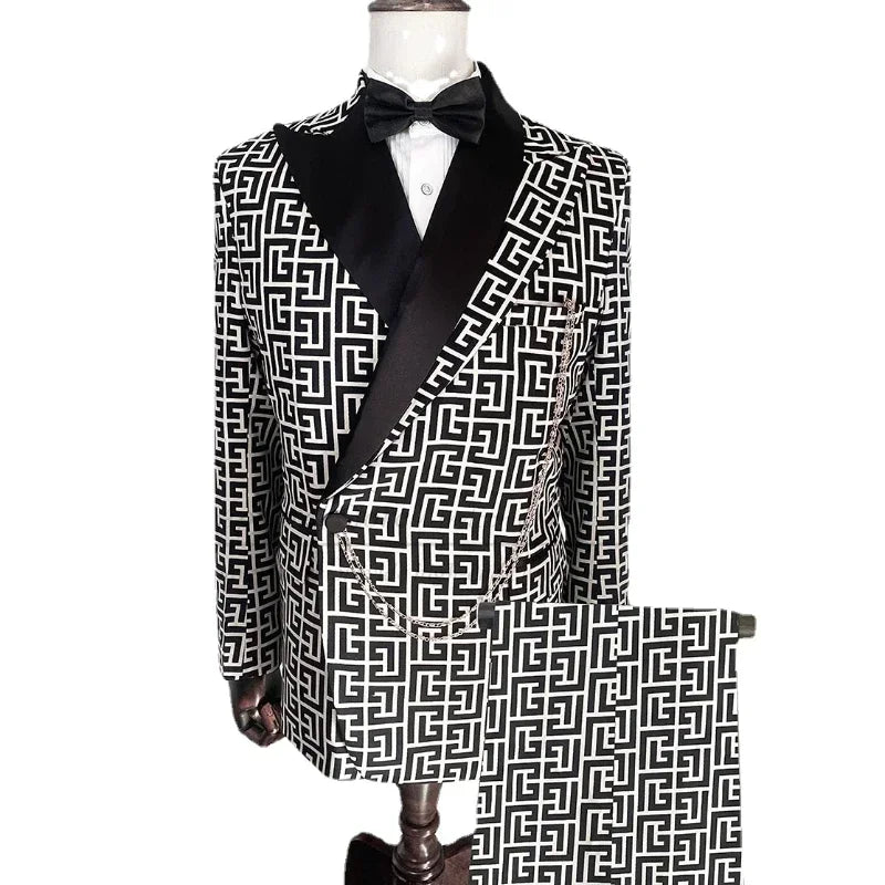 Plaid Suits for Men Slim Fit 2 Pieces Luxury Wedding Tuxedo Formal Prom Italian Fashion Single Button Blazer with Pants Set