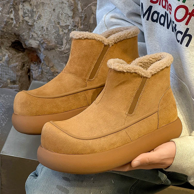 European American High-end New Frosted Big Toe Thick Soled Snow Boots Youth Warm Plush Boots Retro Casual Lazy Boots