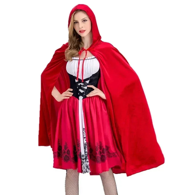 Little Red Riding Hood Adault Cosplay Costume Halloween Wicca Cloak For Woman Carnival Party Queen Dress