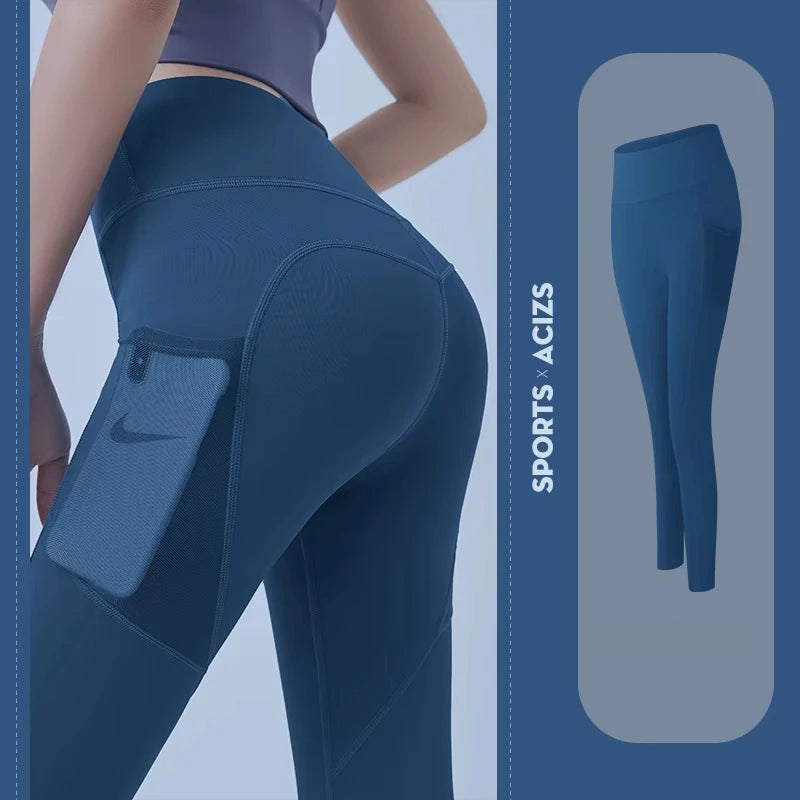 Training Leggings with Pockets for Women - High Elastic Yoga Pants Tummy Control High Waist 4-Way Stretch Gym Workout Athletic