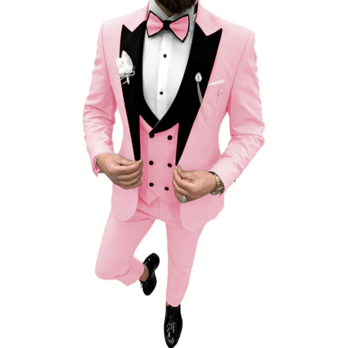 Elegant Men Suit Customized 3 Piece Blazer Vest and Pants Set Tuxedo Suits for Men Velvet Peak Lapel Formal Men Suit for Wedding